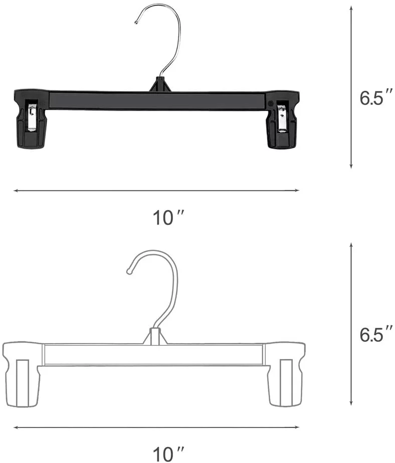 Hanger Central Plastic Pants & Skirt Hangers with Padded Pinch Clips, 10 in, 50 Pack