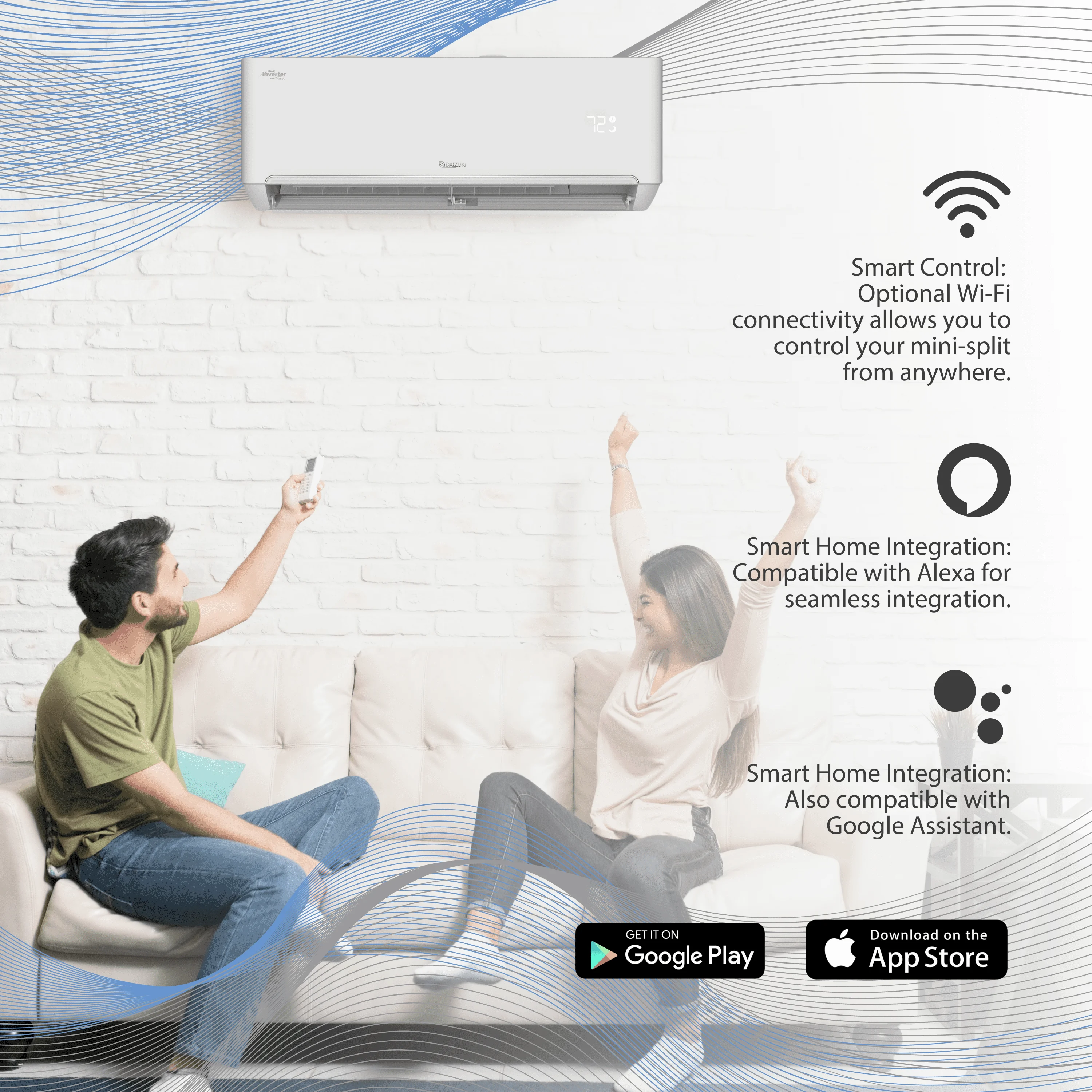 Daizuki® 12,000 BTU 22 SEER2 Ductless Mini-Split Inverter+ Air Conditioner Heat Pump System Full Set 110V. WIFI Included.