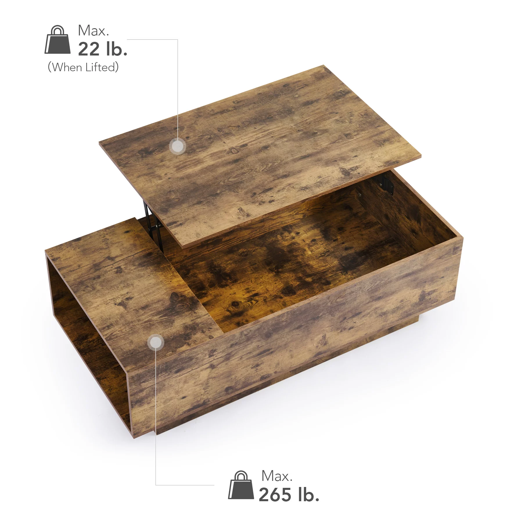 Bestco Lift Top Coffee Table with Storage Compartment for Living Room More Rustic Brown