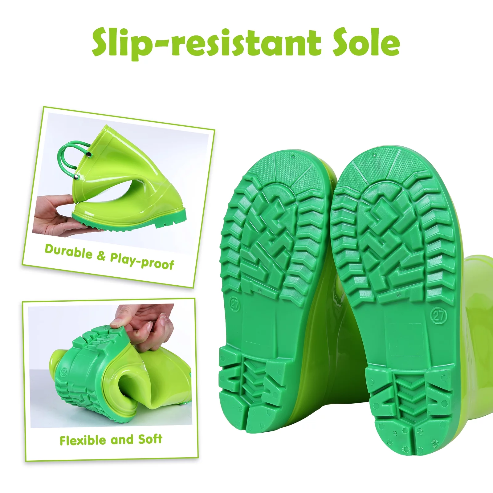 Litfun Toddler Kids Rain Boots for Boys Girls, Size 8 Toddler, Green