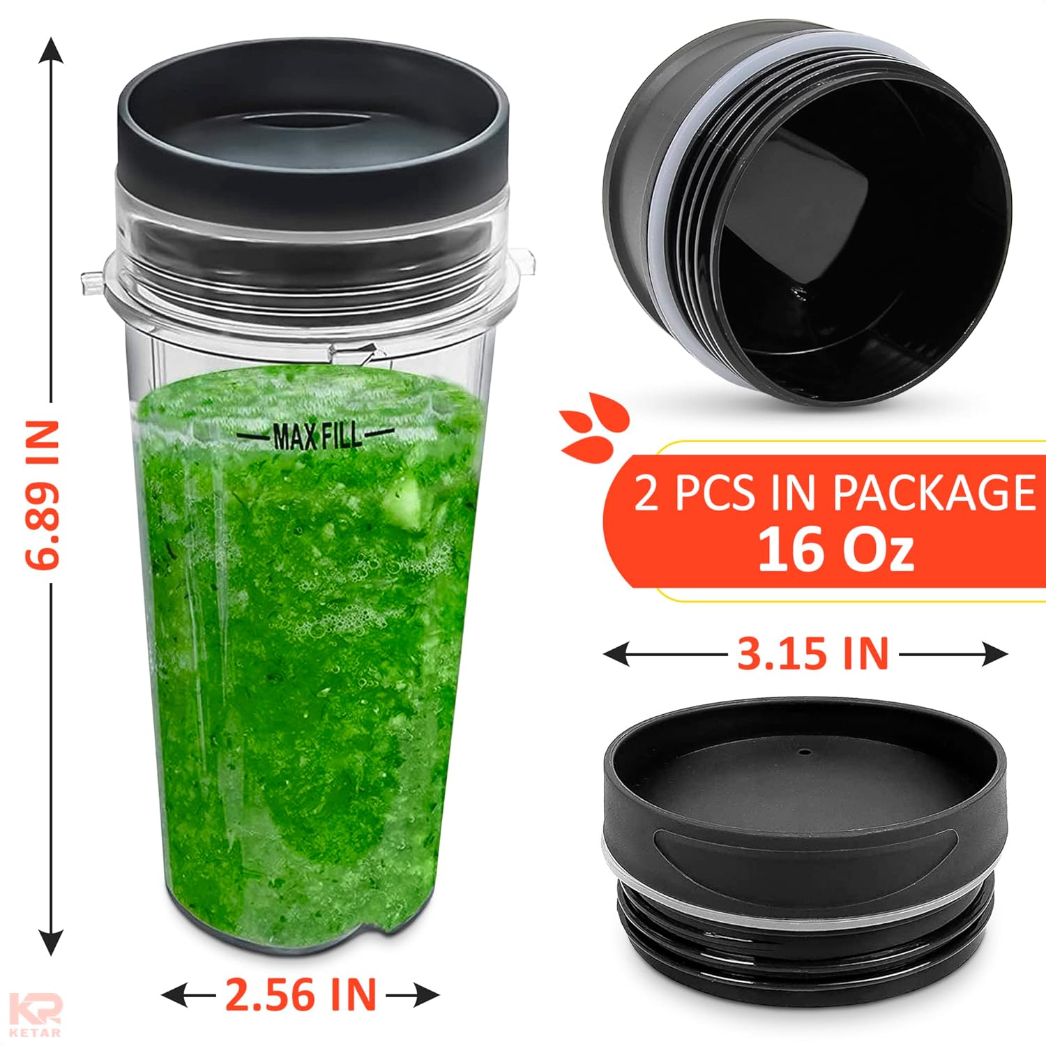 Ninja Blender Cups and Ninja Blade 6 Fin Blender for Shakes Smoothies - Single Serve Cup Lid for BL770 BL780 BL660 BL740 BL810 Nutri Ninja Blenders