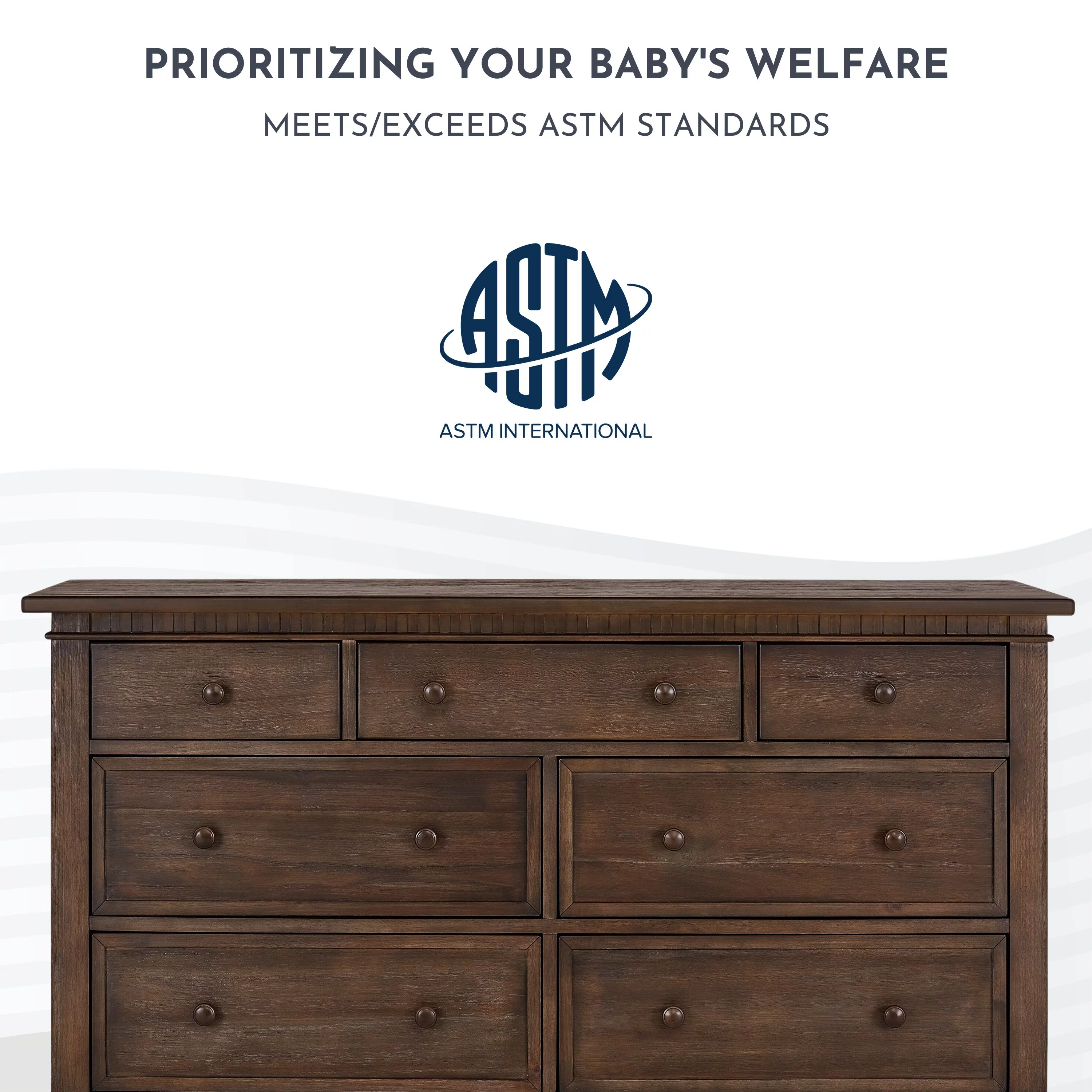 Evolur Cheyenne and Santa Fe Double Dresser, Antique Brown, 7 Drawers