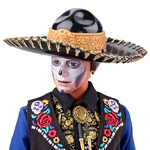 Barbie Signature Fashion Doll, 2022 Día De Muertos Ken Collectible Wearing Shirt, Vest & Sombrero with Calavera Face Paint