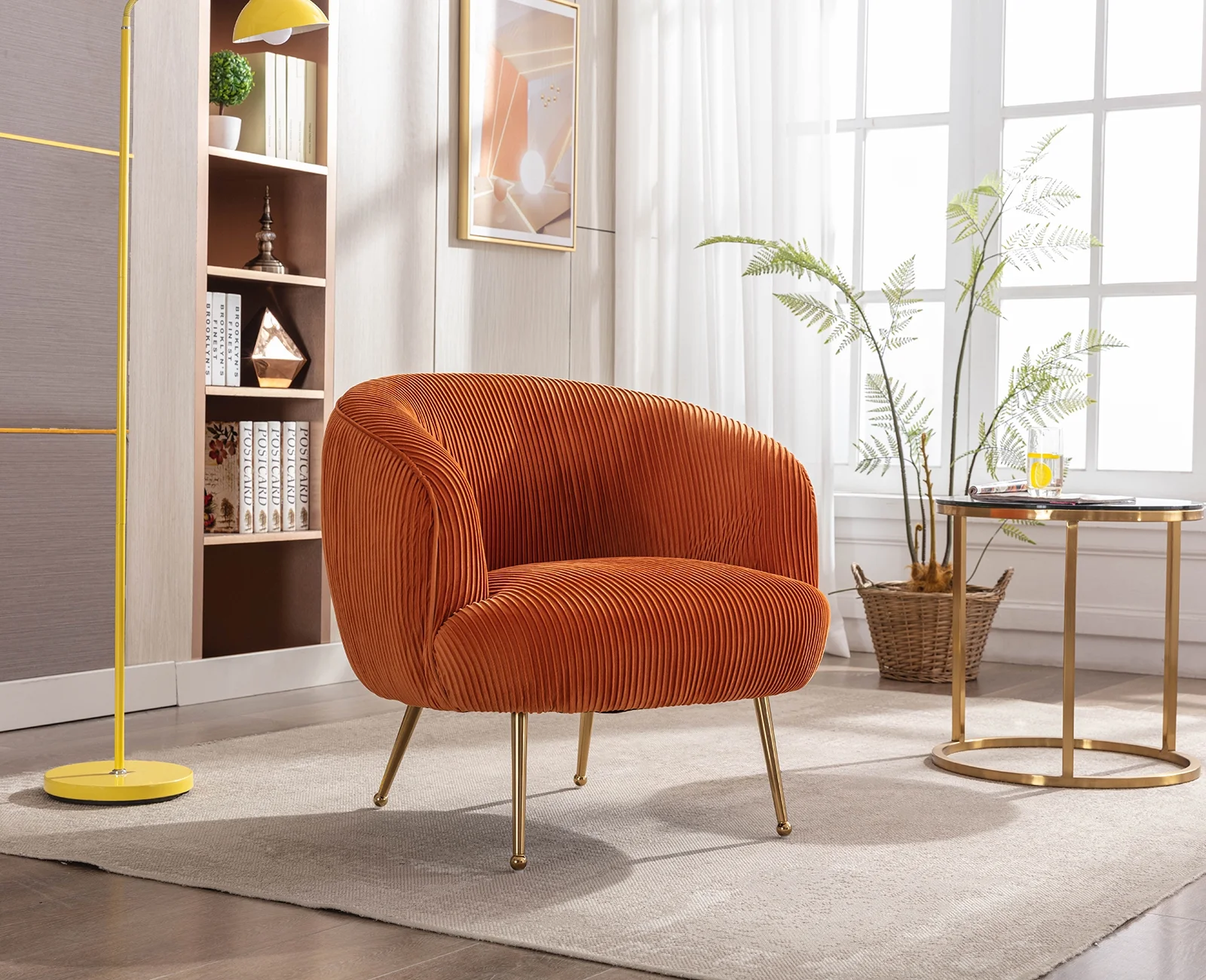 Guyou Velvet Sherpa Chair, Modern Barrel Upholstered Accent Chair with Curved Backrest, Single Sofa Chair for Living Room Bedroom, Orange