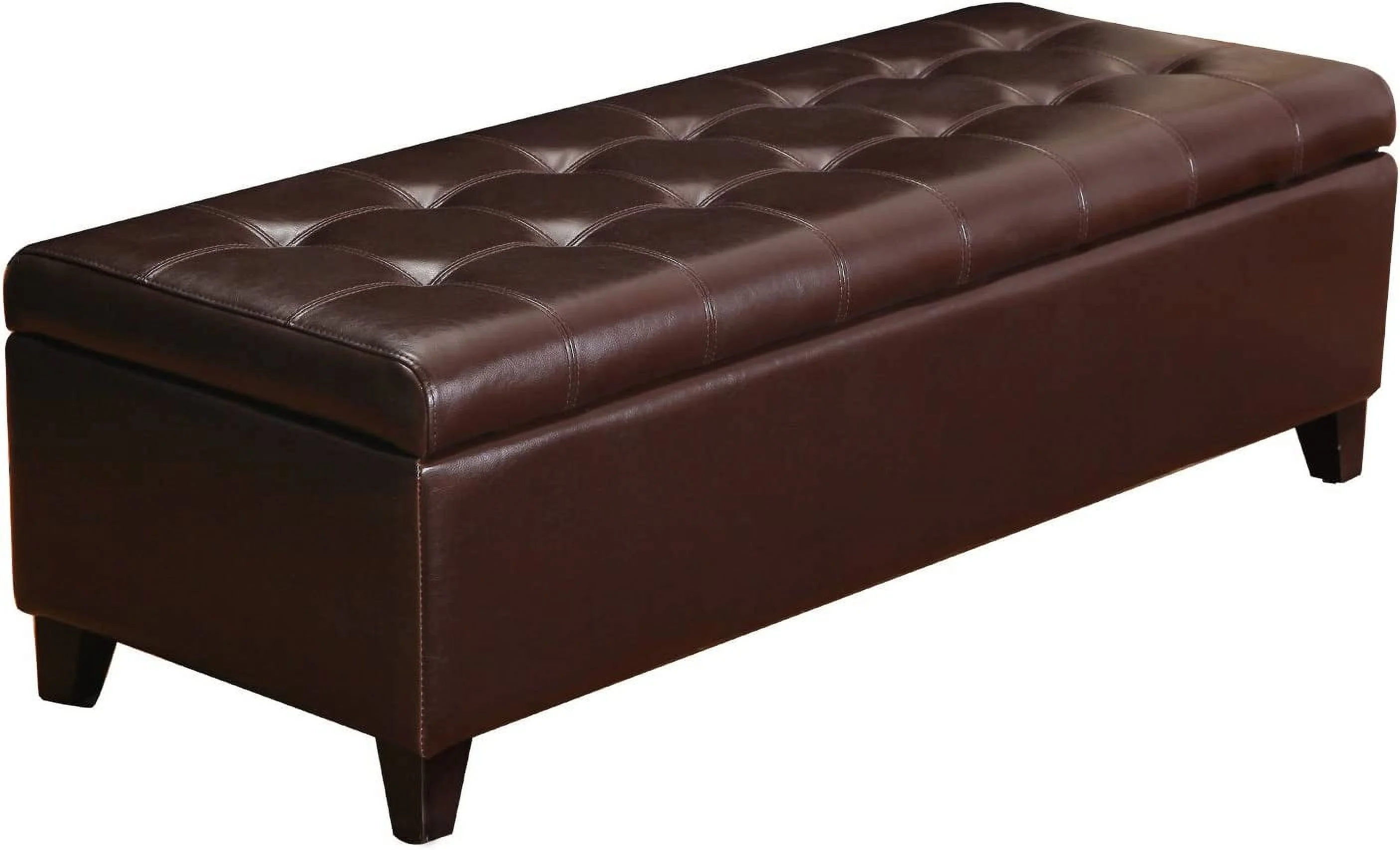 Rectangular Tufted Storage Ottoman Bench Bonded Leather Coffee Table Footstool For Bedroom Living Room (Brown)