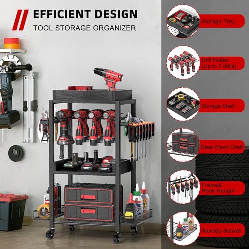DEWALT Power Tool Organizer - Garage Storage Shelving with Rolling Cart & Open Tool Chest Cabinet Box Organizer with Wheels - Workshop & Gift Ideas for Men, Dad