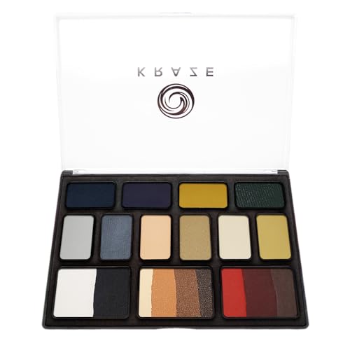 Kraze FX Fundamentals Professional 12 Color Face Paint Palette (6 gm) with 2 Brushes - Water Activated, Hypoallergenic, Safe, Non-Toxic Face Painting Kit for Sensitive Skin, Kids & Adults