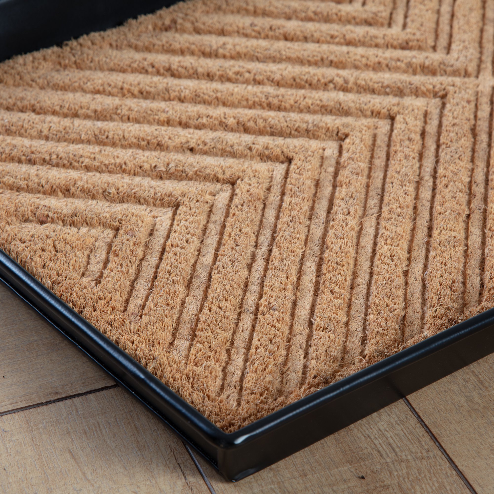 Black Metal Boot Tray with Cross Embossed Coir Insert