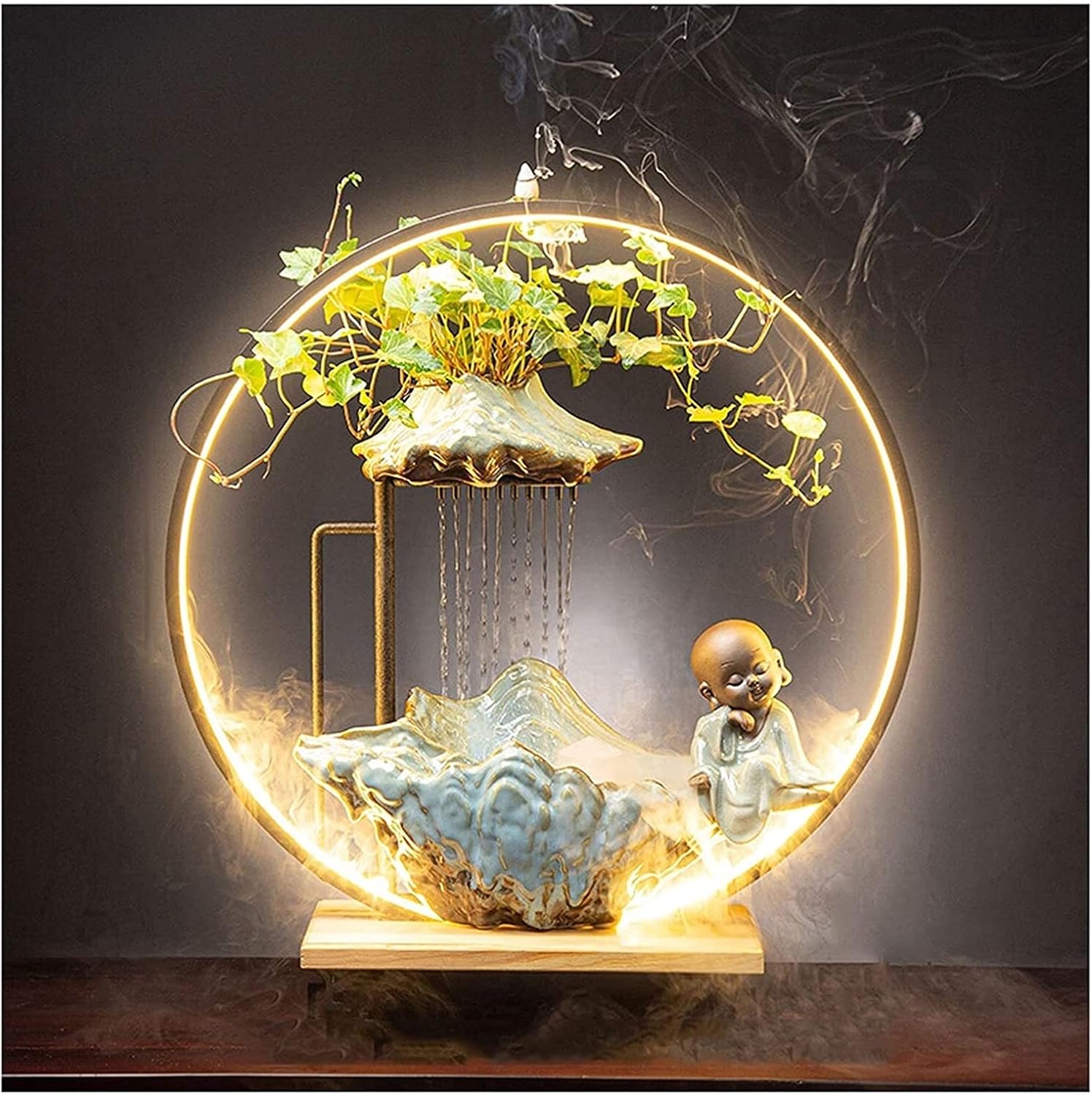 Tabletop Fountain Creative Water Fountain Landscape Lucky Furnishings Home Office Desktop Accessories Opening Moving Gift Humidifier Tabletop Fountains Desktop Fountain (Color : D)