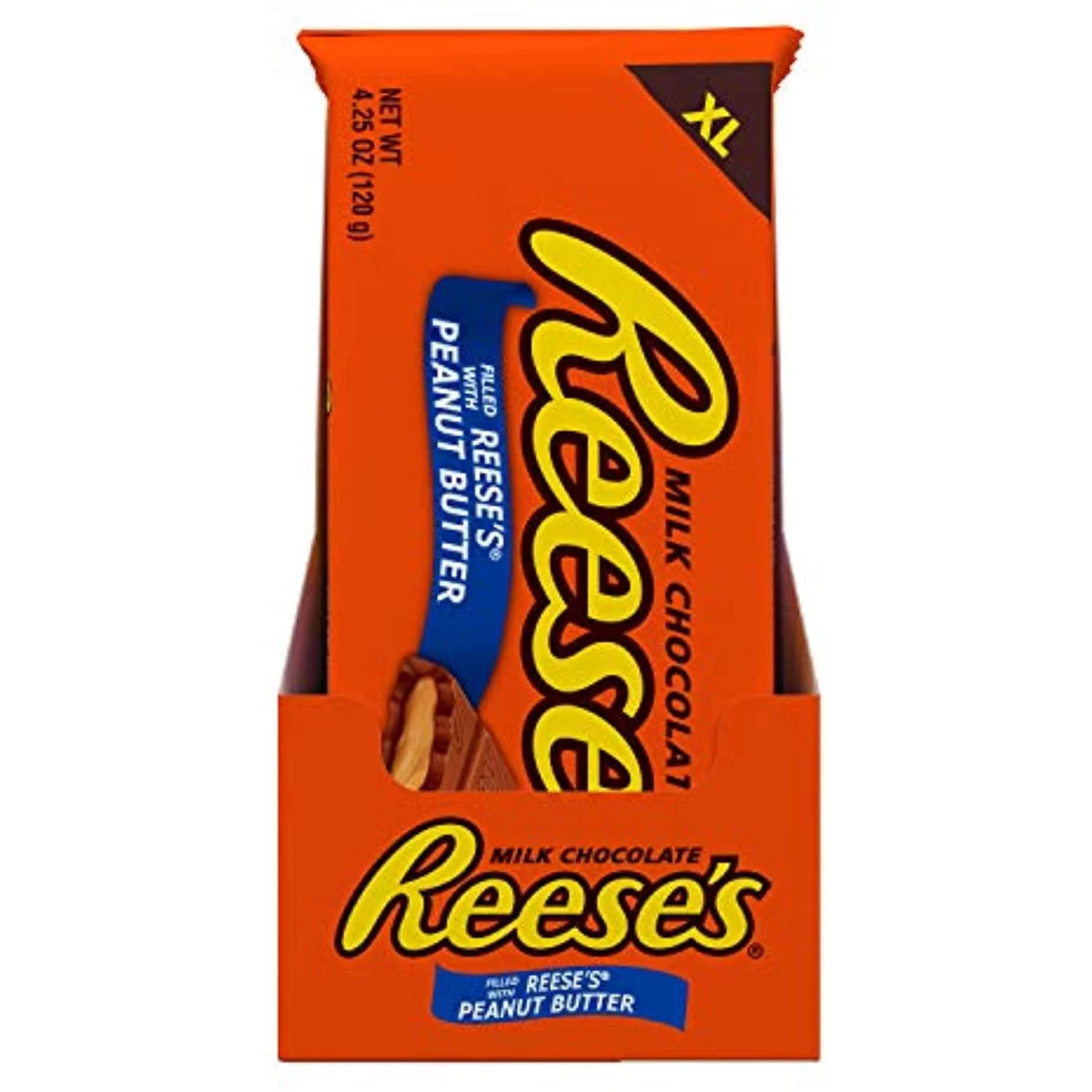 Reeses Milk Chocolate Filled With Reeses Peanut Butter Extra Large Candy, Bulk, 4.25 Oz Bars (12 Count)