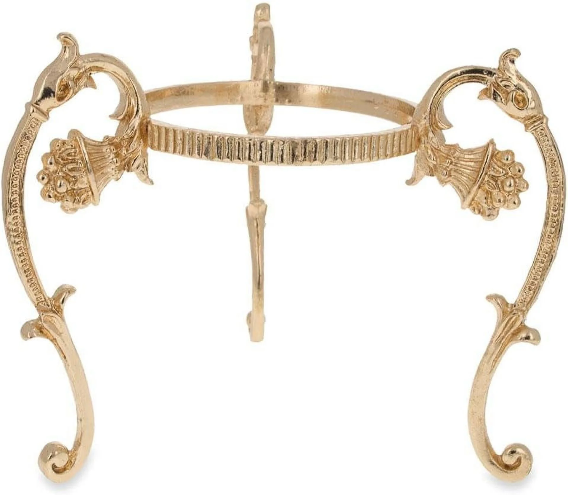 Antique Tone Metal Ostrich Egg Sphere Stand Holder Display 3.6 Inches