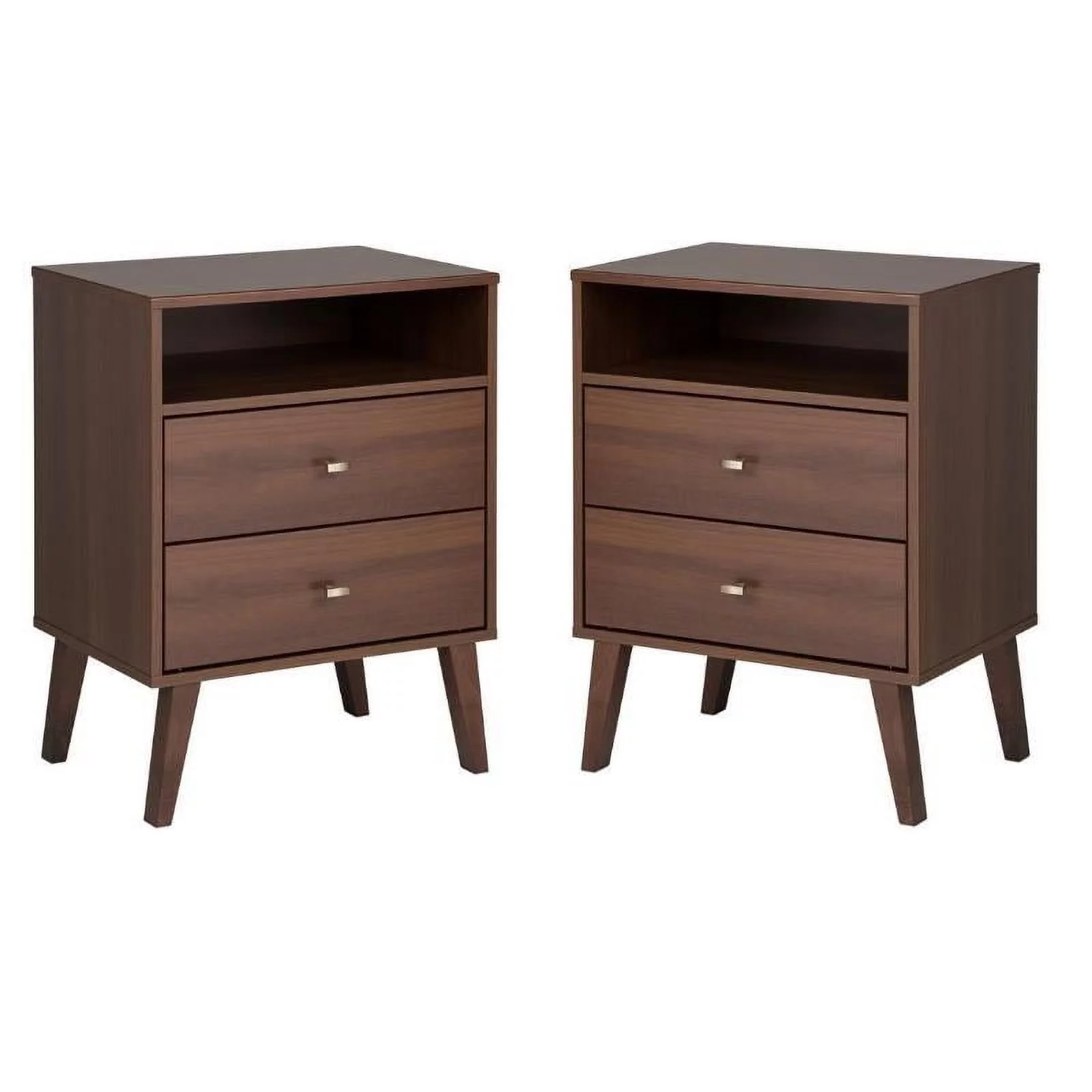 Home Square 2 Piece Wood Tall Nightstand Set with 2 Drawer in Cherry
