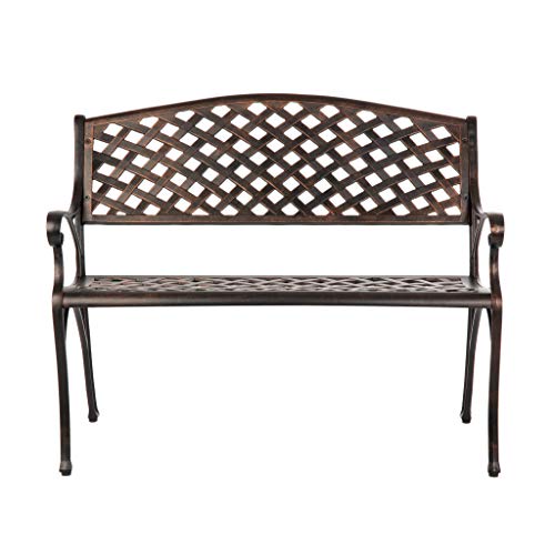 Balkene Home 61491 Patio Bench Cast Aluminum Lightweight Sturdy Bench Perfect for Relaxing Pause in Garden, Backyard Patio Basketweave Design - Antique Bronze Finish