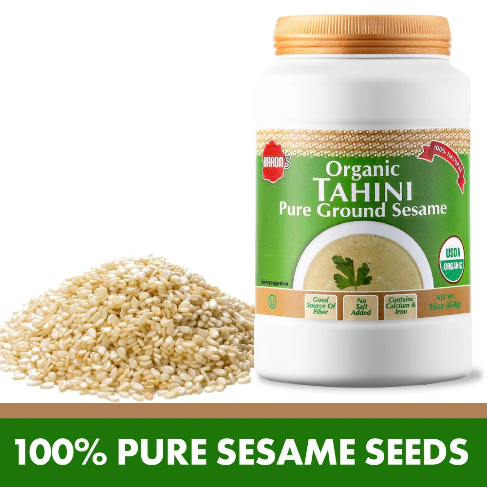 Baron's Organic Pure Tahini Sesame Paste 16oz Jars (12 Pack) Kosher