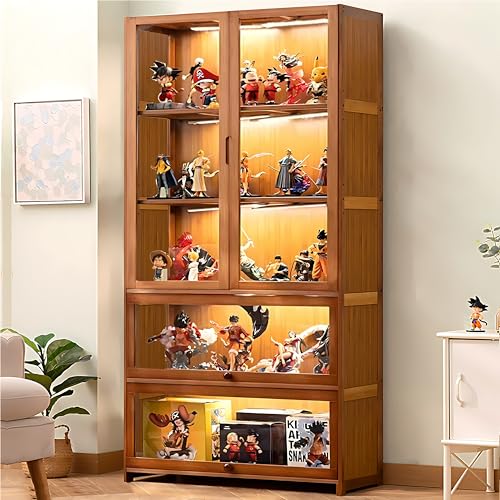 5 Tier Curio Display Cabinet with Acrylic Glass Door, Large Capacity Storage Cabinet Collectibles Toy Organizers Rack & Display Shelf, Kids Bookshelf and Bookcase for Playroom, Bedroom…