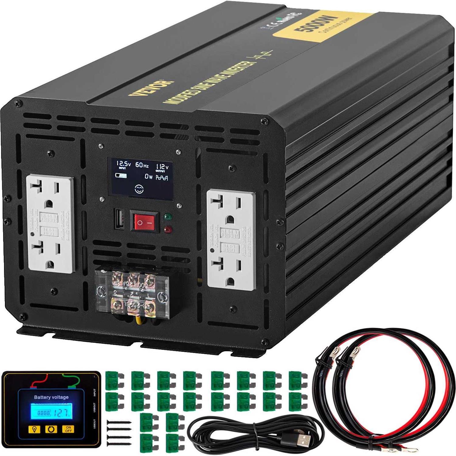 VEVOR Power Inverter 5000W Modified Sine Wave Inverter DC 12V to AC 110V Car Converter with LCD Display Remote Controller LED Indicator Gfci Outlets - Shop Hardware Tools Online Store