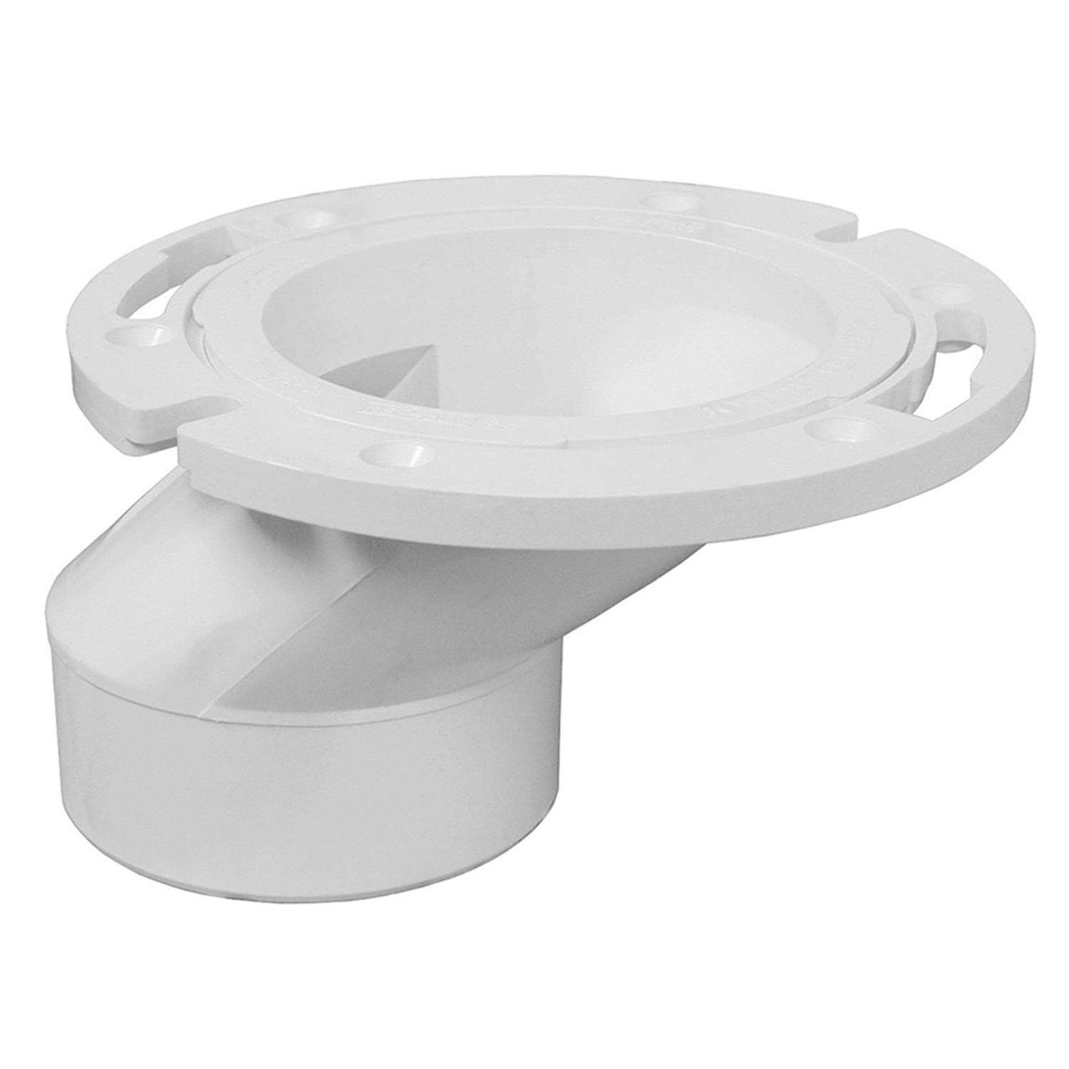 Jones Stephens 3 x 4 Plumbfit PVC Offset Closet Flange with Plastic Swivel Ring less Knockout