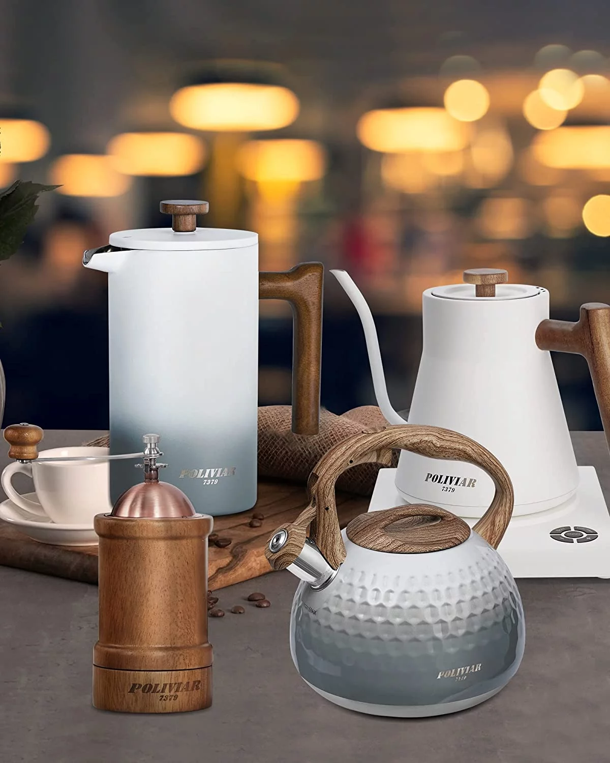 POLIVIAR Electric Gooseneck Kettle  1200W Electric Tea Kettle Real Wood Handle  34oz Pour Over Electric Kettle for Coffee & Tea  18/8 Stainless Steel Inner  Temperature Control &