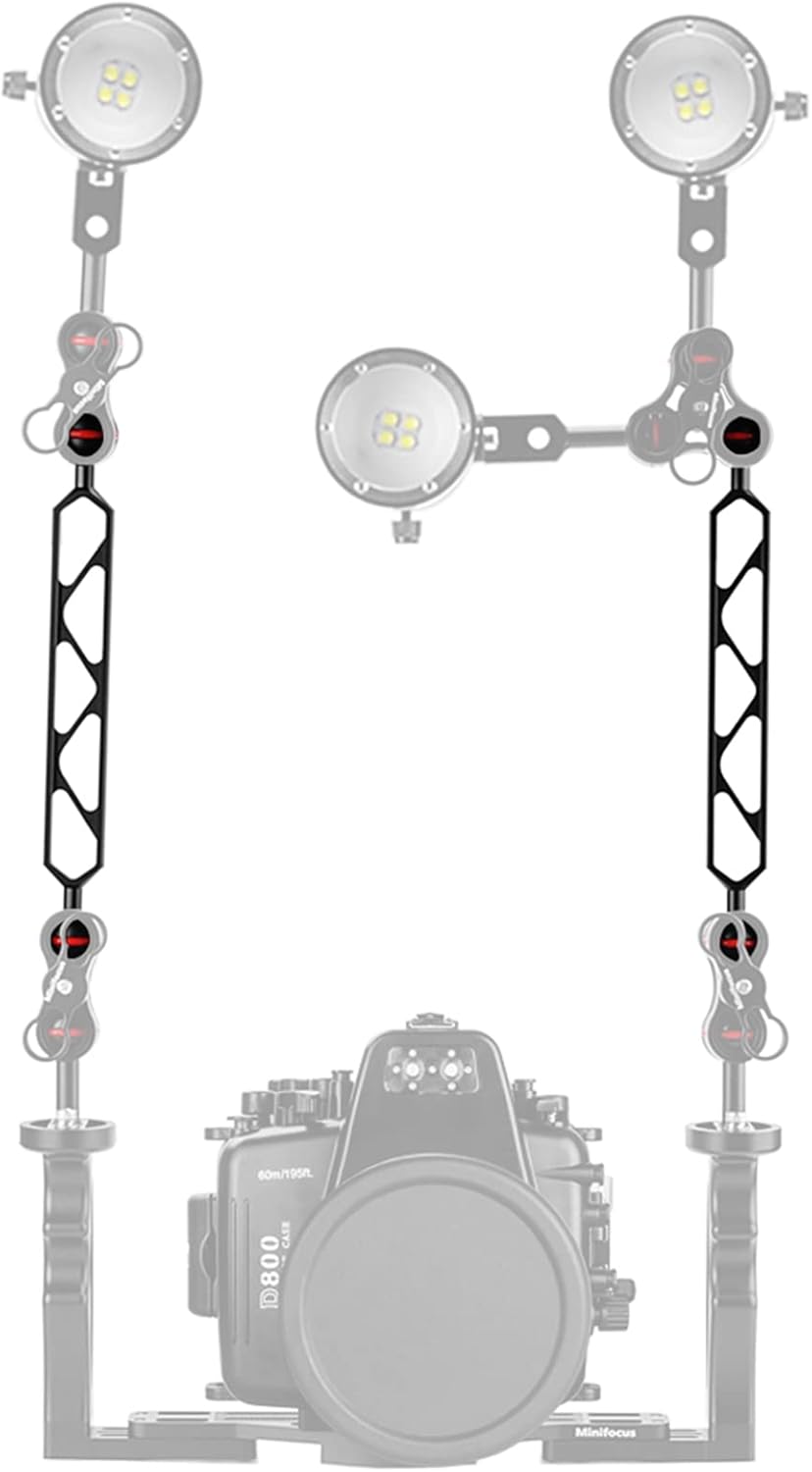 MINIFOCUS Double 1�� Ball Arm 5'' Scalable Aluminum Alloy Underwater CNC Arm System Connector Ball Head Extension for Strobe/Video Light/Diving Camera Tray, Waterproof and Rustproof