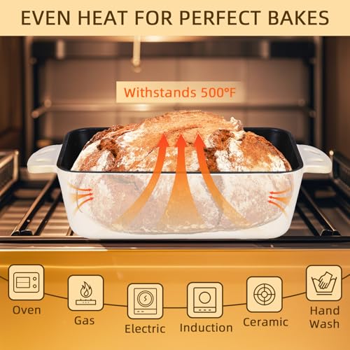 9x5 Enameled Cast Iron Loaf Pan with Lid - 2 in 1 Homemade Sourdough Bread Baking Pan