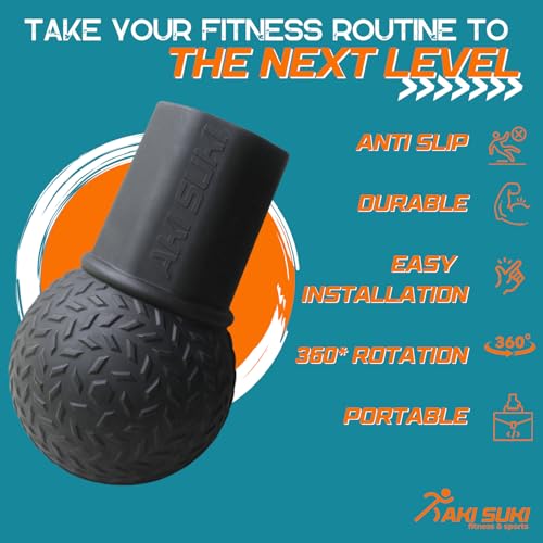 Landmine Attachment for Barbell, with Portable Strap Handle Accessory, Barbell Ball for Press Row Spin Split Squats, Durable Rubber Landmine Bomb Attachment, Fits 2 Inch Olympic Bars