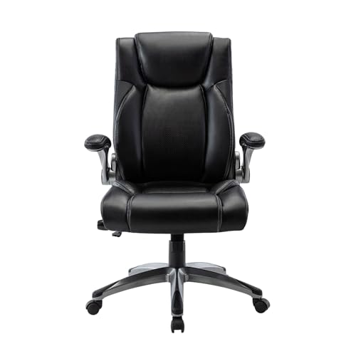 Executive Office Chair-Ergonomic Computer Desk Chair, High Back Leather Chair with Padded Flip-up Arms, Swivel Home Office Chair Upgraded Caster-Black