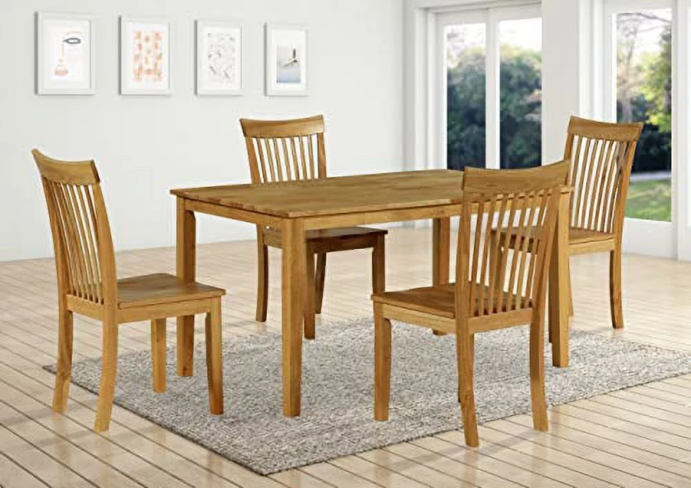 Kings Brand Furniture - Kurmer 5 Pcs Wood Kitchen Dining Table Set. Table & 4 Chairs, Natural Oak