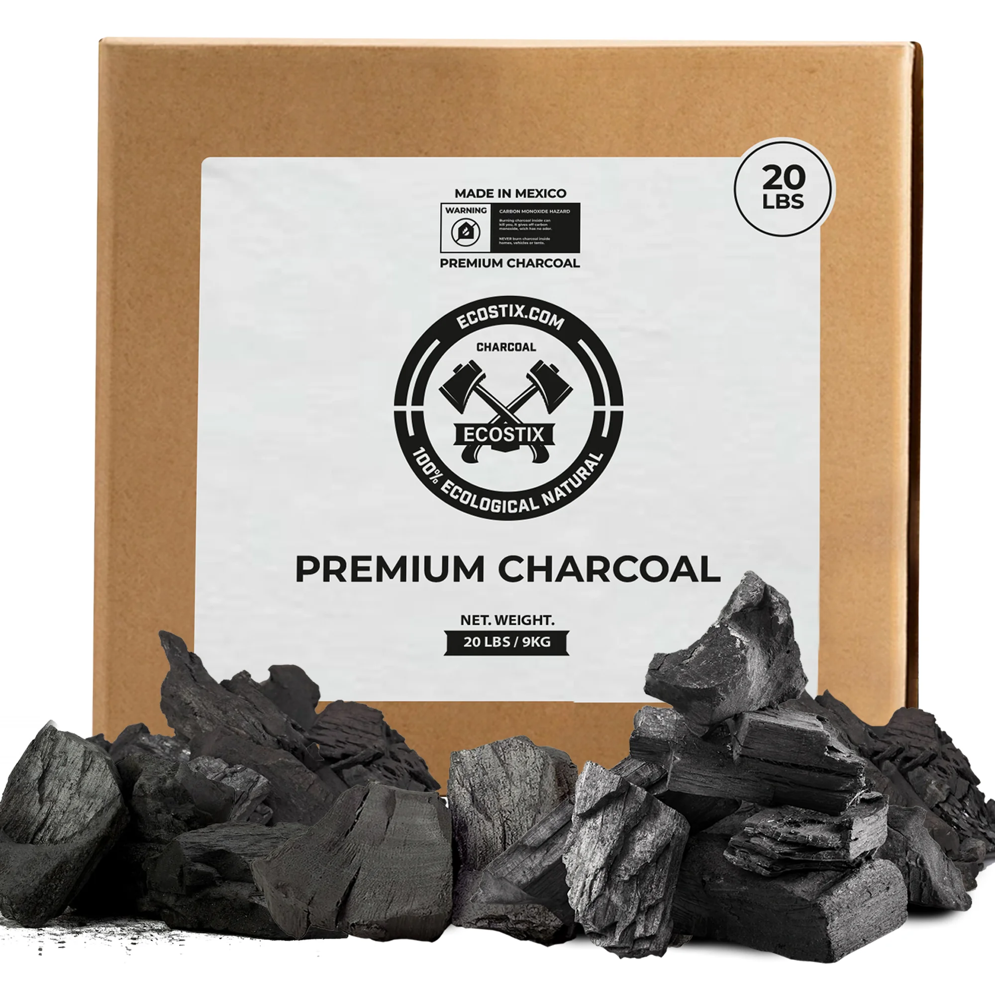 Hardwood Lump Charcoal 100% All Natural Super Premium Burns Hotter, Longer and Cleaner BIG Chunks Restaurant Quality 20 Pounds