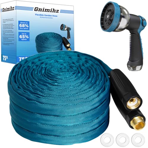 Garden Hose 50ft, Made of TPE(Not PVC), Ultra-Light & Flexible Water Hose with Solid Brass Fittings, Non-Shrinking, Easy to Storage, Drinking Water Safe Material, All-weather, SeaBlue