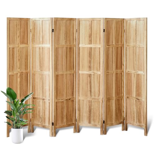 6 Panel Room Divider, 5.6 FT Folding Privacy Screen Room Divider, Partition Divider for Room Separation, Wooden Room Screen Divider Freestanding, for Home Office, Bedroom (White)
