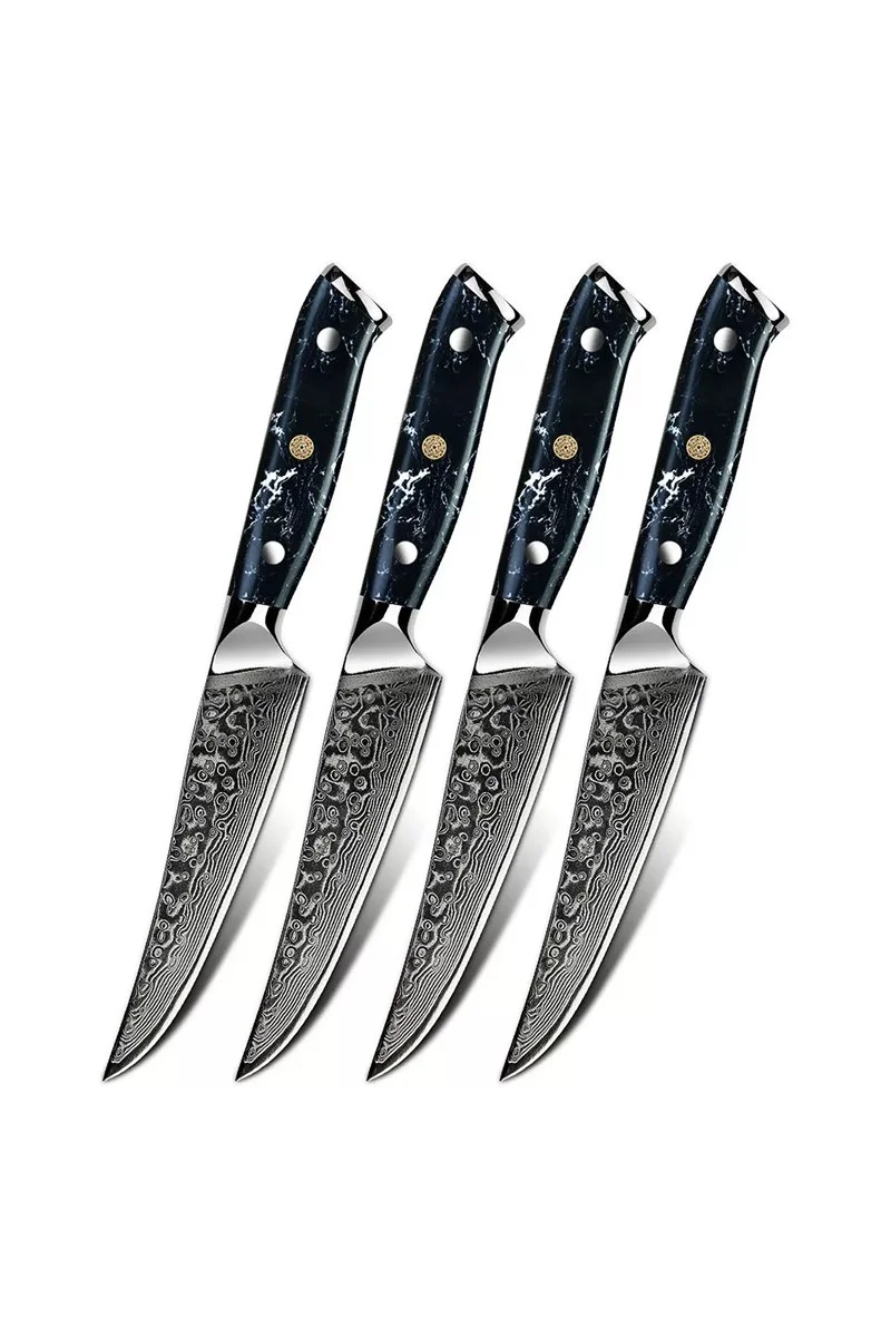 Damascus Steak Knife Set Of 4 - Black Stone