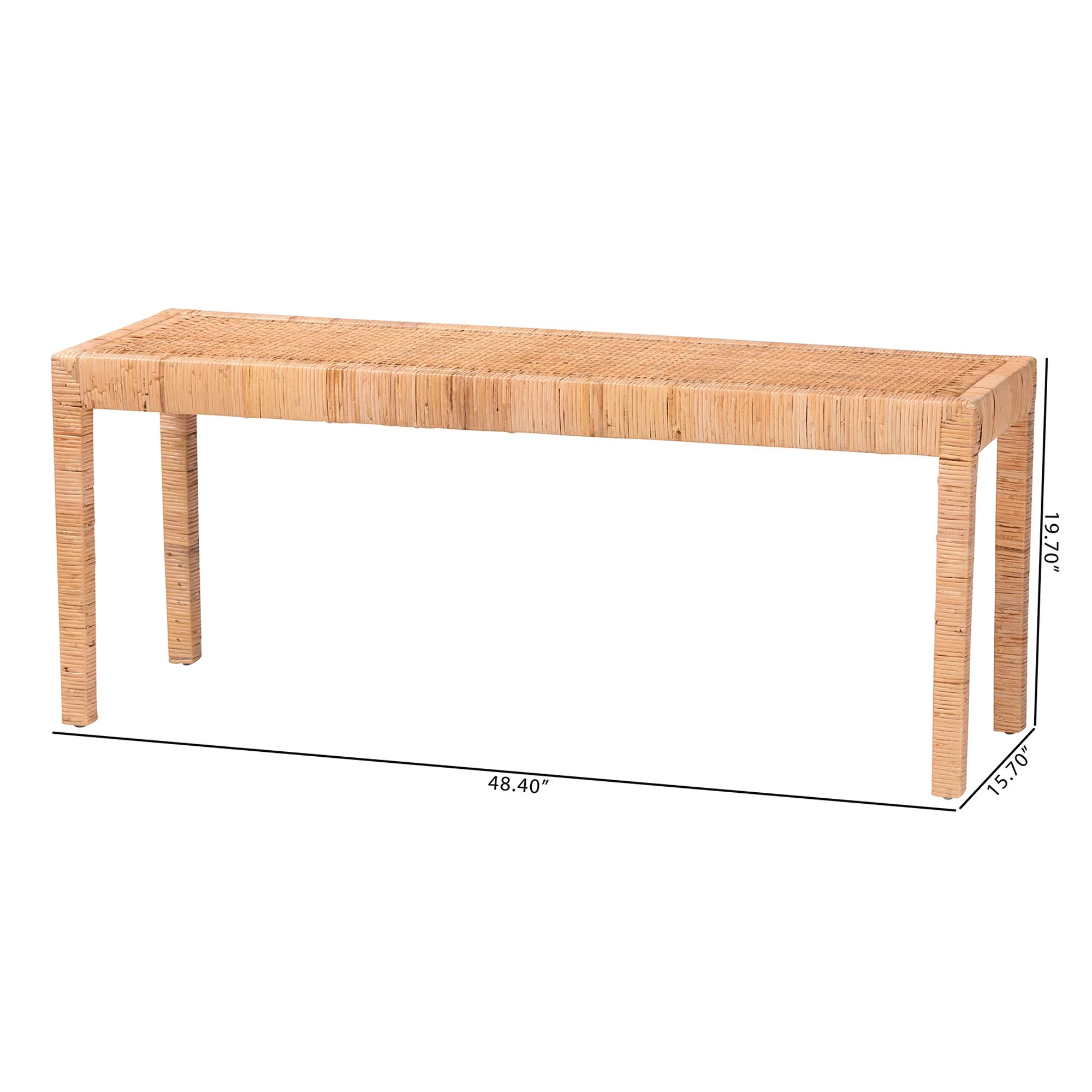 bali & pari Abelia Modern Bohemian Natural Rattan and Mahogany Wood Long Accent Bench