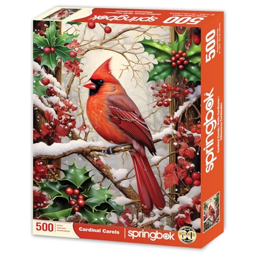 Springbok 500 Piece Jigsaw Puzzle for Adults - Together for Christmas Features a Pair of Cardinals on a Snowy Winter's Holiday Outdoor Scene Precision-Cut Puzzle Pieces Made in The USA