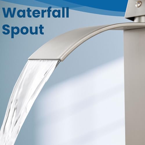 Airuida Brushed Gold Tall Waterfall Bathroom Vessel Sink Faucet Modern Bathroom Vanity Faucet Single Handle Single Hole Farmhouse Bar Mixer Tap Washbasin Faucet Deck Mount