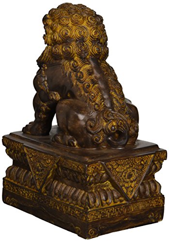 Design Toscano Chinese Guardian Lion Foo Dog Asian Decor Statues, 9 Inch, Set of Two Male and Female, Polyresin, Bronze Finish