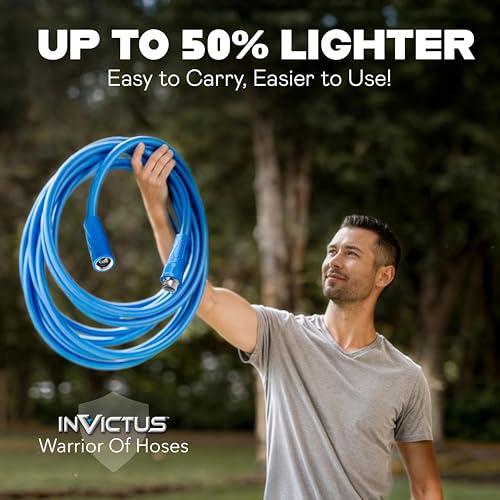INVICTUS Garden Hose 50Ft x 5/8 in. Sprayer Nozzle Included, 2-Layer Heavy Duty Drinking RV Water Hose 50 Ft, Flexible, Lightweight, NON Expandable, Kink Resistant, Easy Connect Fittings, 400 PSI