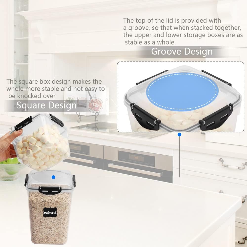 Airtight Food Storage Containers with Lids, CASA LINGO Large Pantry Organization and Storage for Bulk Food Dry Food Cereal, Set of 4 Plastic Food Storage Containers
