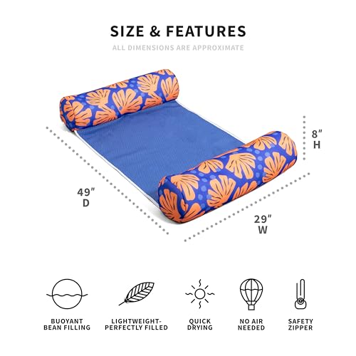 Big Joe Noodle Sling, No Inflation Needed, Pool Float with Armrests, Quick Draining Fabric, Cup Holder