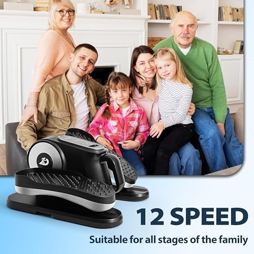 Under Desk Elliptical Machine, Ellipse Leg Exerciser As Seen On TV with Remote, 12 Speed Levels for Whole Family, Forward & Reverse Direction, Auto & Manual Mode, Quiet Portable Machine, Home & Office