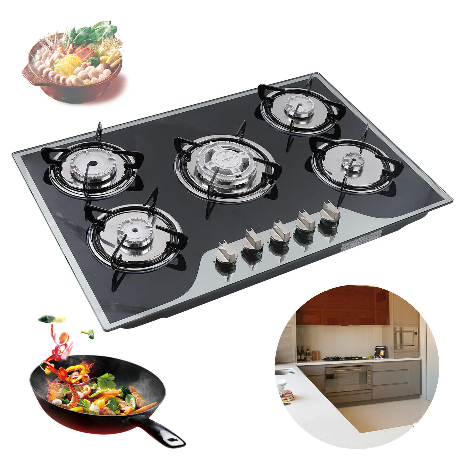 5 Burners Built-in Gas Stove LPG / NG Countertop Gas Stove Gas Cooktop 30
