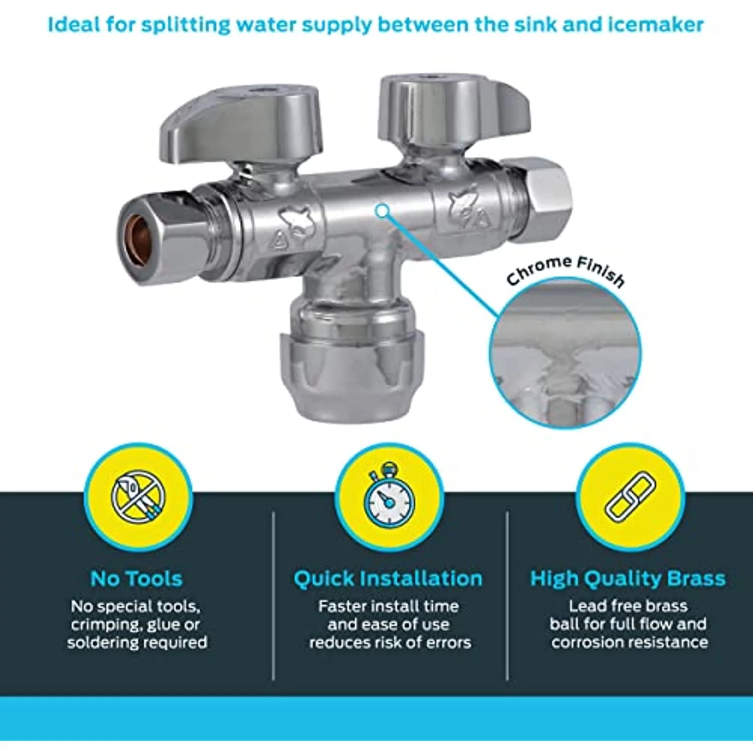 Sharkbite SBDS123838 0.5 in. x 0.375 x 0.375 Cmp Dual Stop Valve