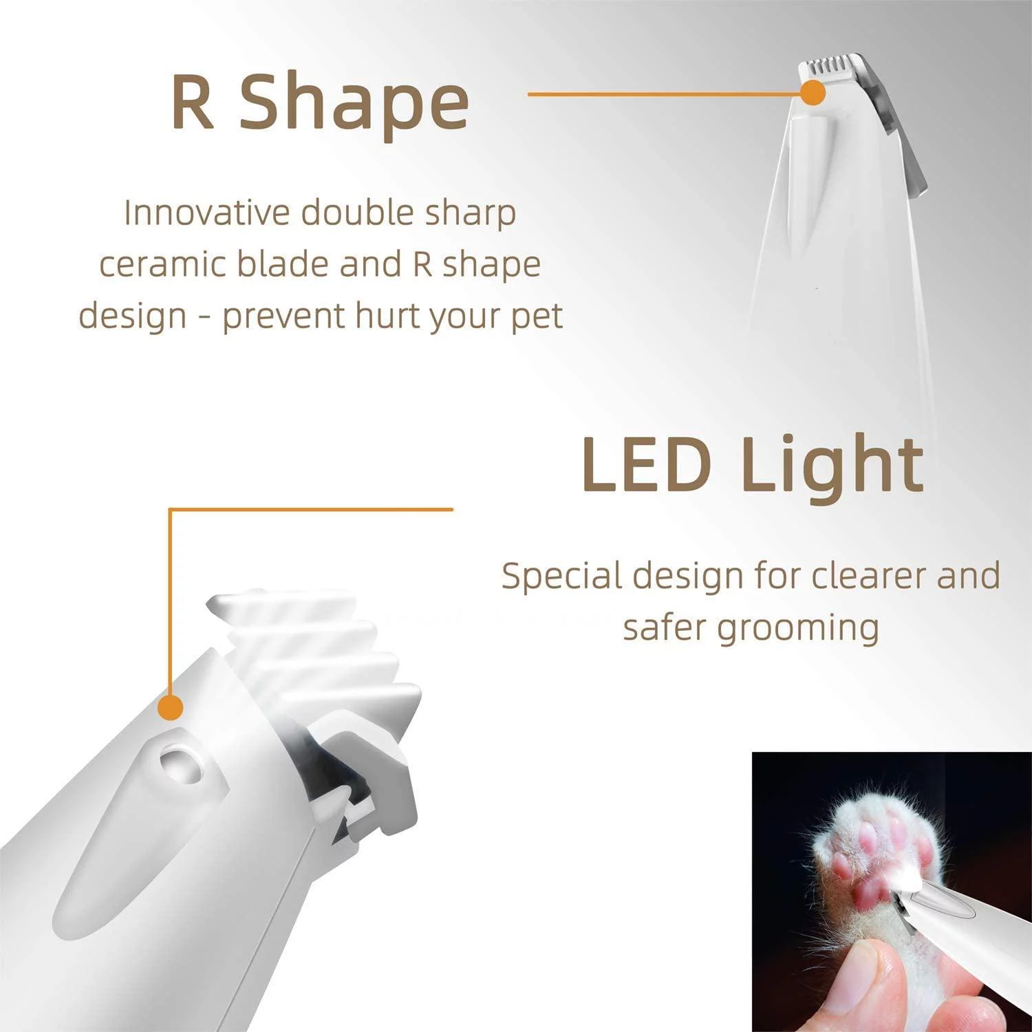 Electric Dog Paw Fur Trimmer, Cordless Ear Hair Clipper Small Cats Dogs Clippers, Light up Puppy Grooming Clippers, 2 Speeds, Rechargeable Cat Trimmer, Quiet Grooming for Paw Eyes Ears Face Rump,White