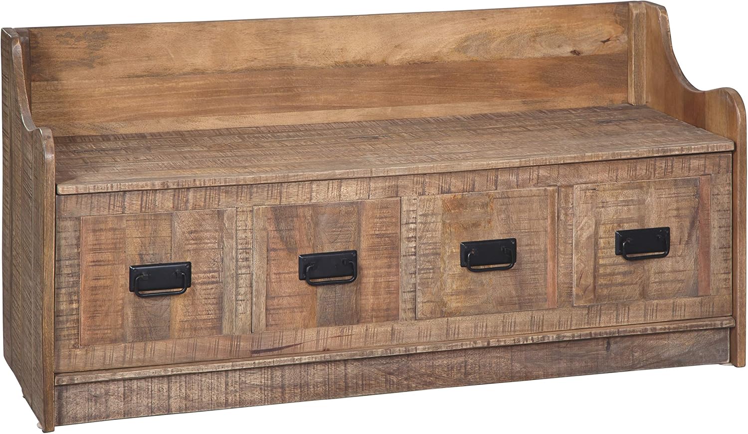 Signature Design by Ashley Fossile Ridge Boho Carved Wood Storage Bench with Hinge Top, Beige