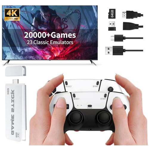 Vergissm Wireless Retro Game Console, Retro Game Stick, Built-in 20000+ Classic Games, Retro Gaming Console with 64GB TF Card, 4K, HDMI Output, Game Console with Dual 2.4G Wireless Controllers
