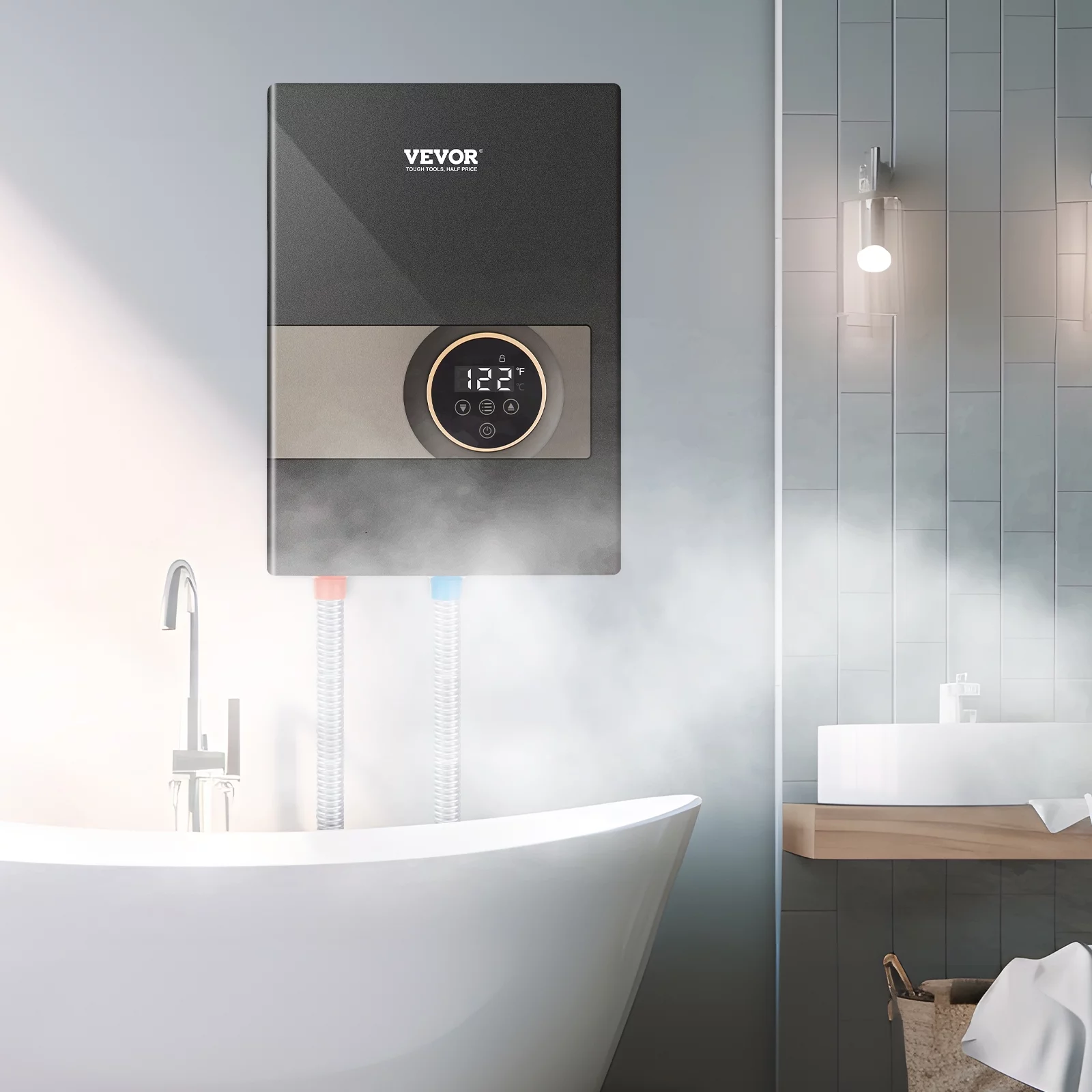 BENTISM 8KW Instant Hot Tankless Water Heater Electric Boiler LED IP25 for Shower