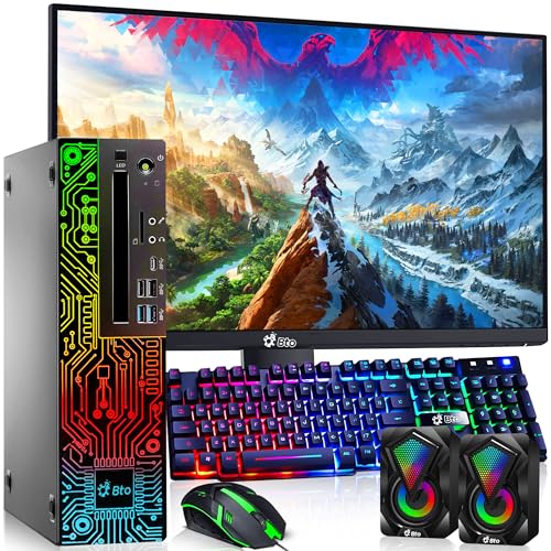 BTO RGB Gaming Desktop PC – Intel i5 8th Gen Processor – 16GB Ram – 512GB SSD – NVIDIA GeForce GT 1030 DDR5 – New 24 inch Monitor – WiFi – Windows 11 Pro – Computer Tower for PC Gamer (Renewed)