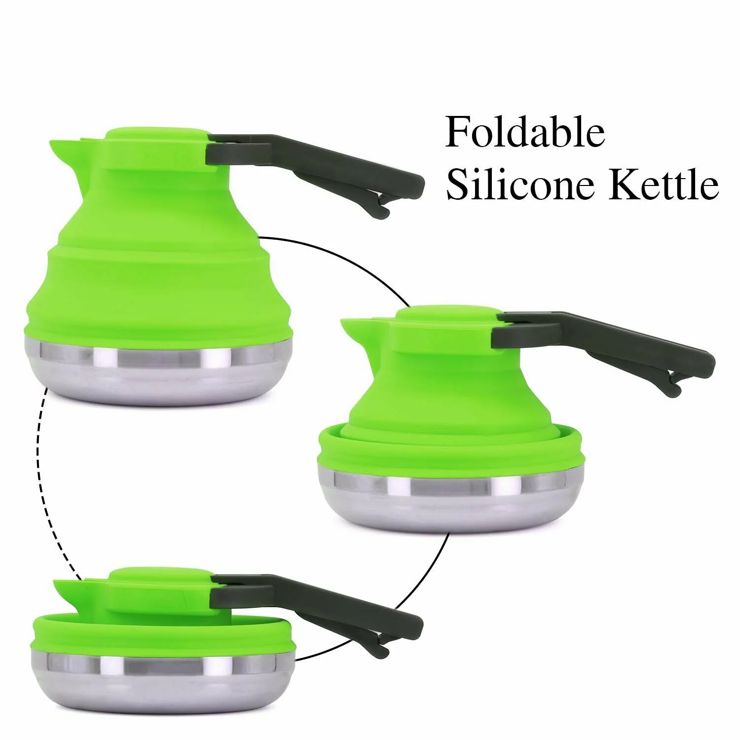 Portable Collapsible Camping Kettle For Hiking, Travel & Outdoors 42 OZ Foldable - Green