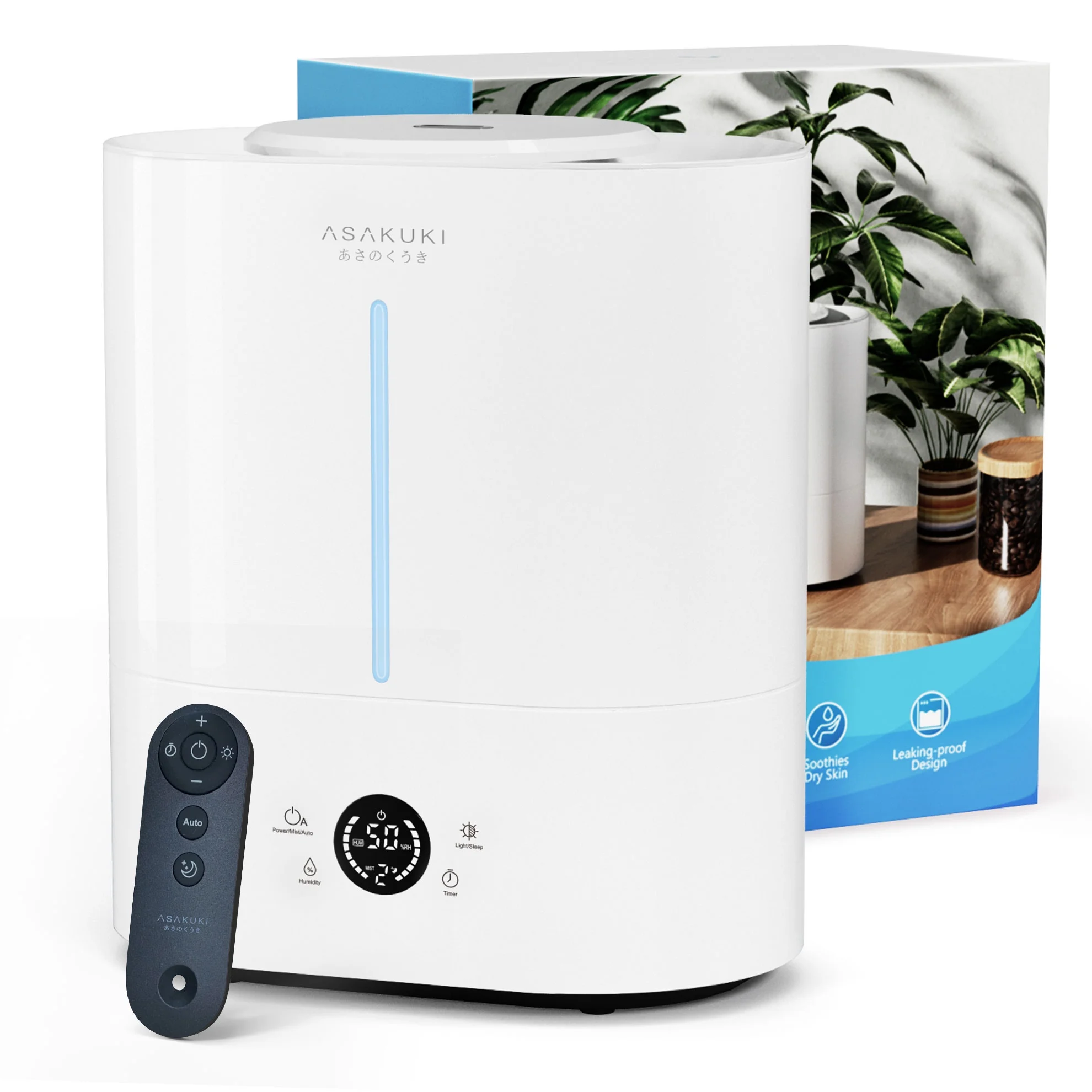 ASAKUKI 4L Ultrasonic Cool Mist Humidifier for Bedroom, 1.06Gal