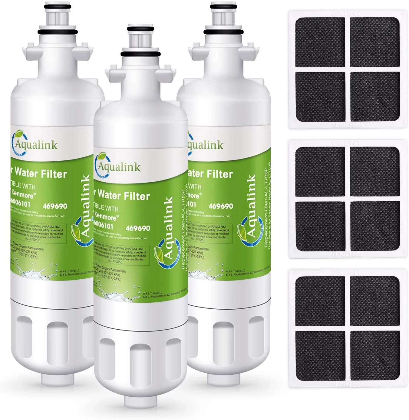AQUALINK ADQ36006101,9690 Replacement for LG LT700P,Kenmore 46 9690, Air Filter LT120F,RFC 1200A, LFXC24726S, LFX28968ST, RWF1200A, LFXS30766S,R-9690, LFXS24623S, Refrigerator Water Filter, 3Pack