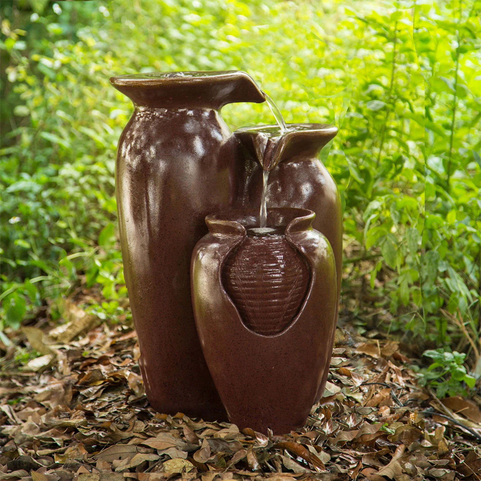 Teamson Home 3-Jar Outdoor Garden  Polyresin Floor Fountain